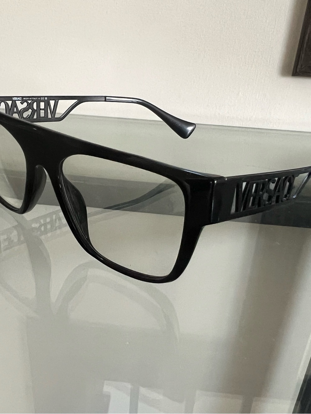 Versace Black Men's Rectangular Logo Frame Glasses